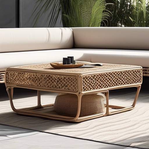 This is a Rattan Coffee Table with coffe cup placed on it