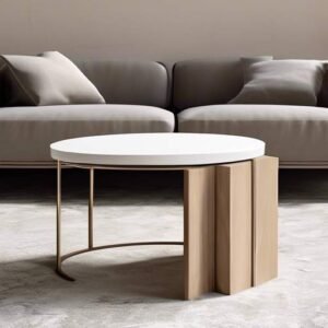 This is small coffee table with furniture beside