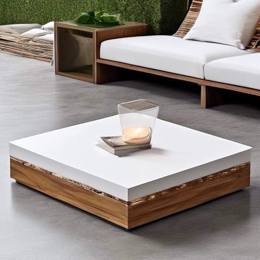 This is a Square Coffee Table with a glass jar placed over it.